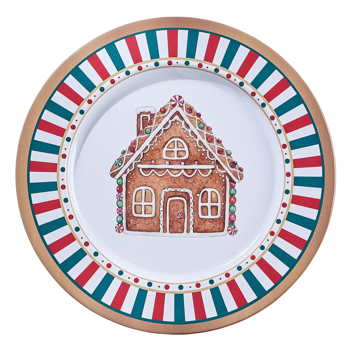 XMAS Metallteller Lebkuchenhaus 8er-Set - Zinn - Grün/Gold