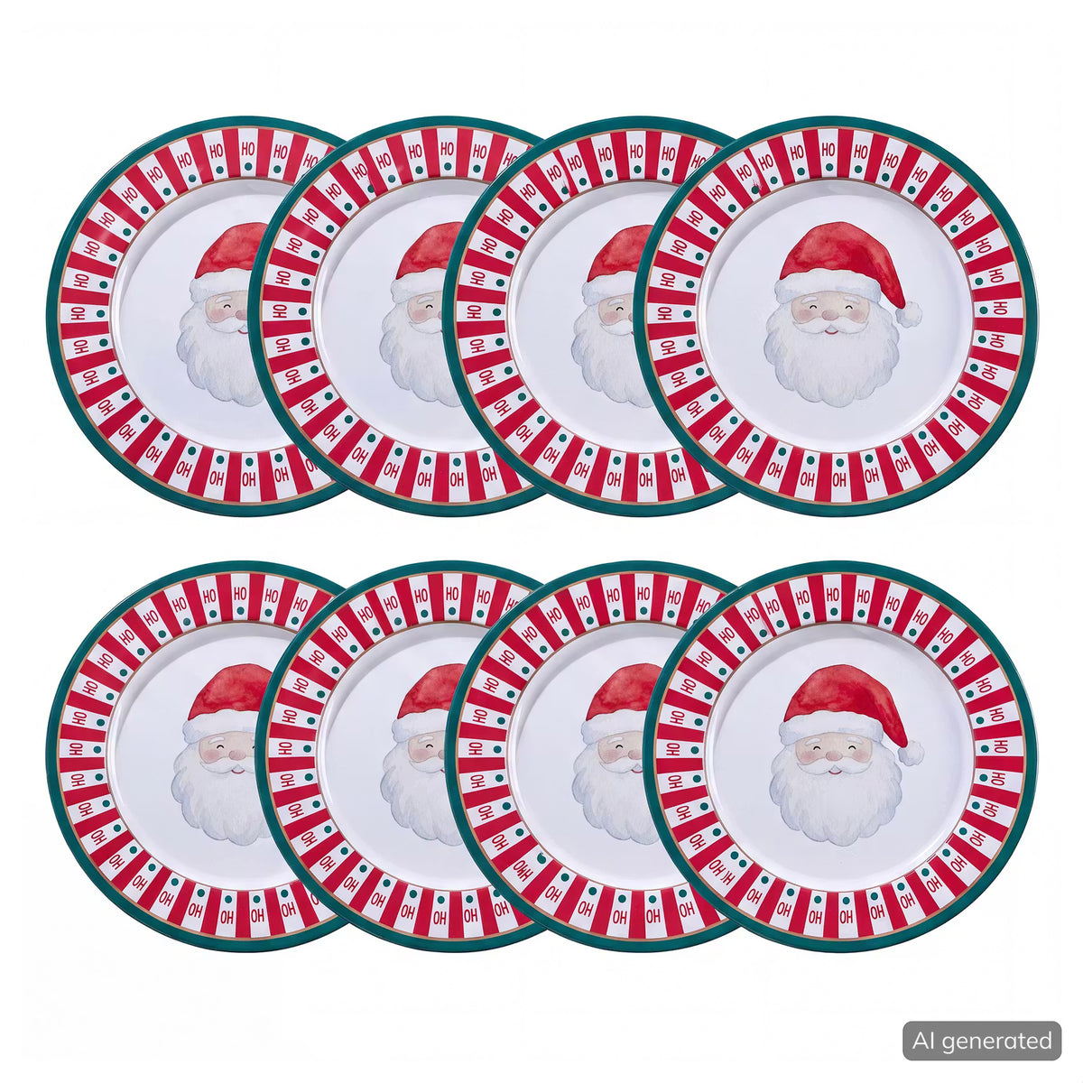 XMAS Metallteller Santa 8er-Set - Zinn - Grün/Rot/Gold