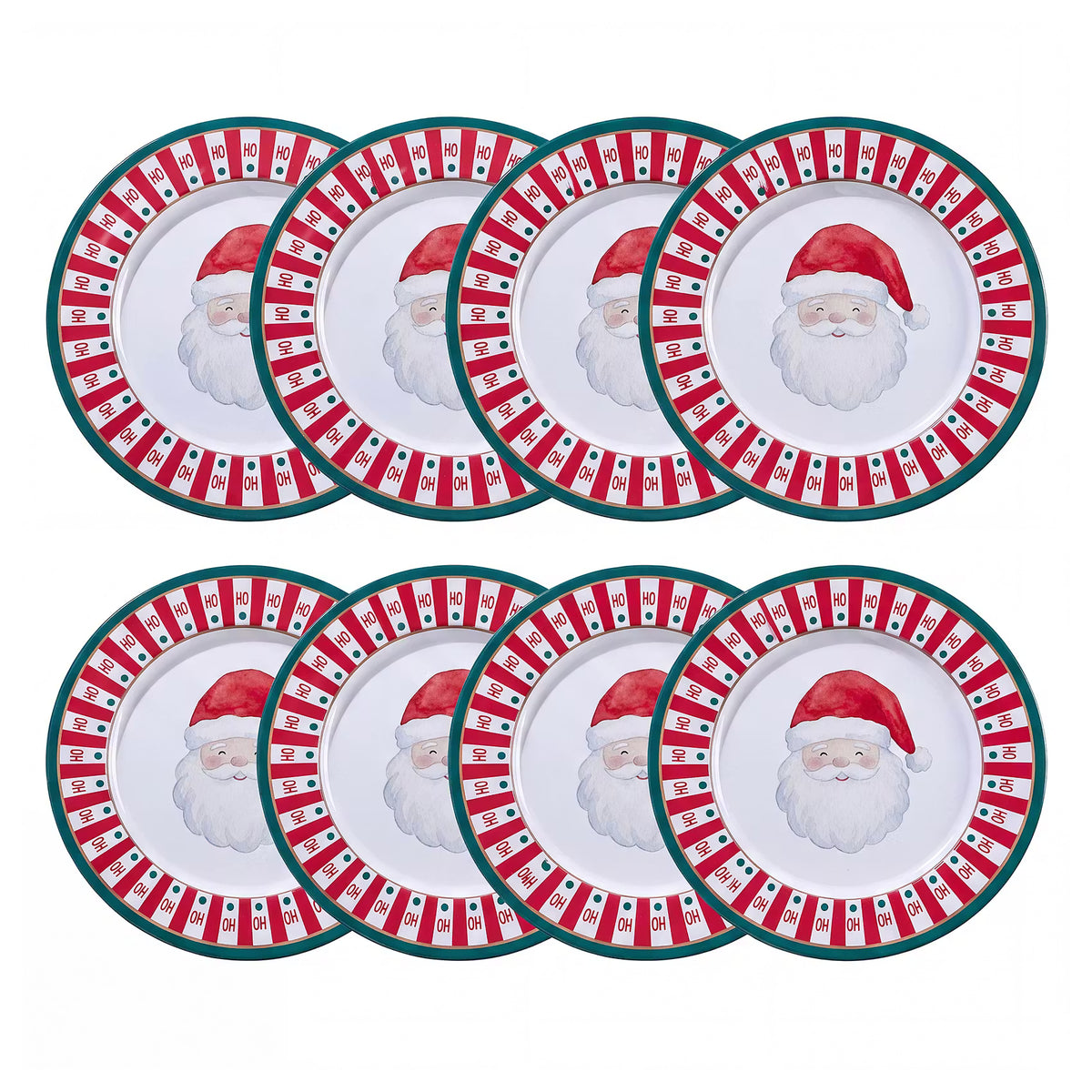 XMAS Metallteller Santa 8er-Set - Zinn - Grün/Rot/Gold