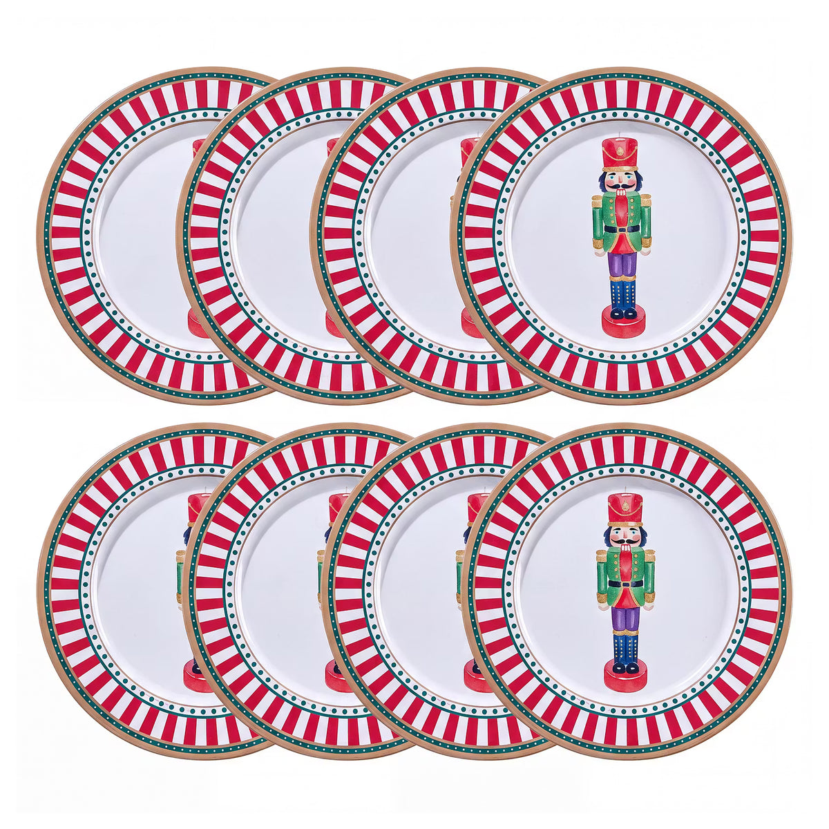 XMAS Metallteller Nussknacker 8er-Set - Zinn - Grün/Rot/Gold