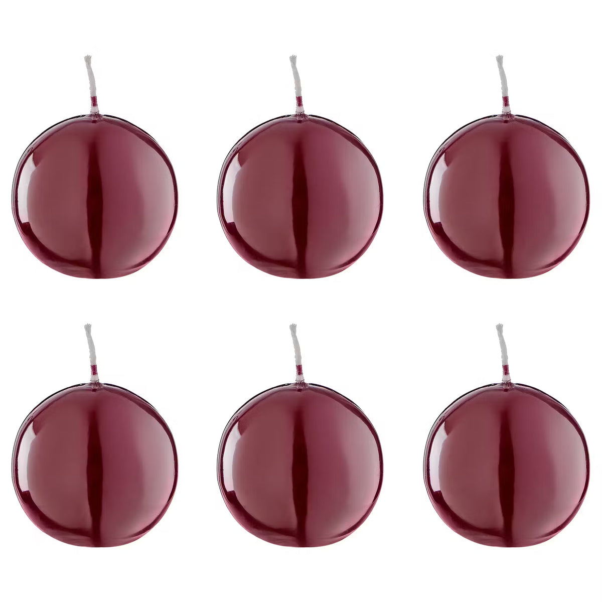 BUBBLES Kugelkerze glossy 6er-Set - Paraffin - Bordeaux