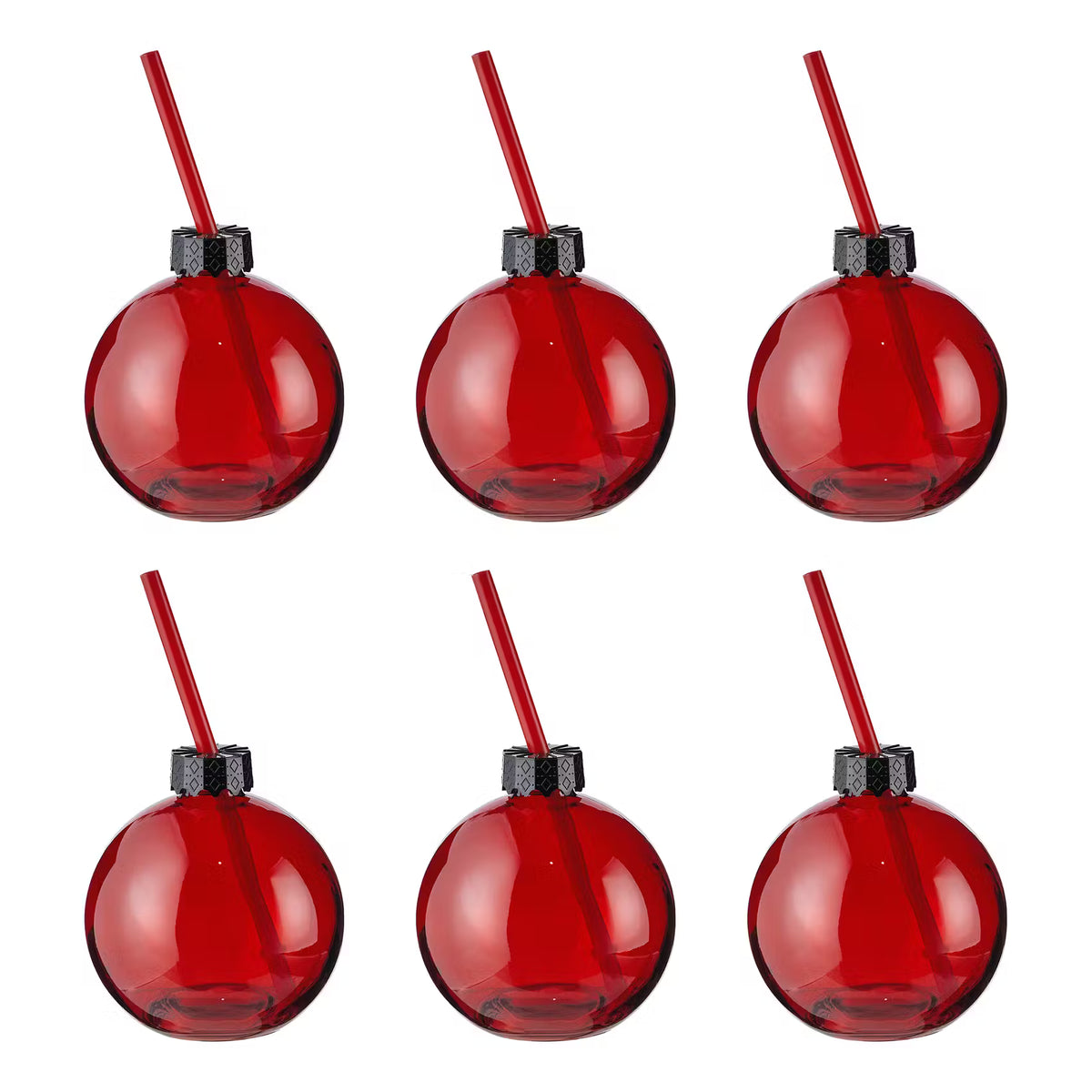 SANTA'S BUBBLE Glaskugel mit Trinkhalm 6er-Set - Glas / Polypropylen - Rot