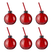 SANTA'S BUBBLE Glaskugel mit Trinkhalm 6er-Set - Glas / Polypropylen - Rot