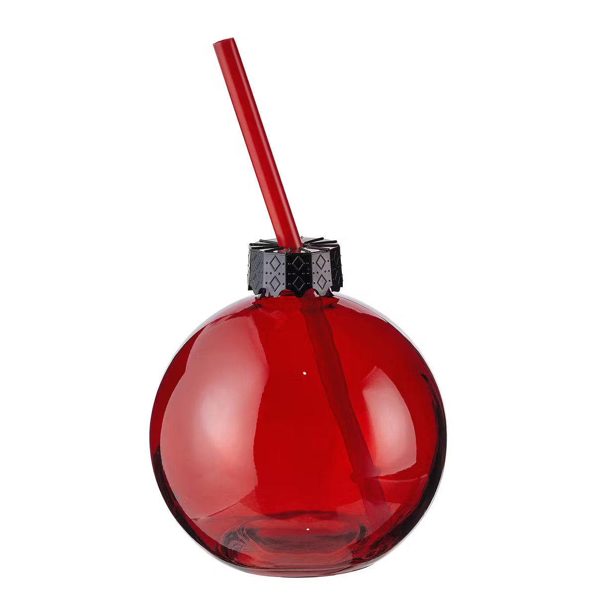 SANTA'S BUBBLE Glaskugel mit Trinkhalm 6er-Set - Glas / Polypropylen - Rot