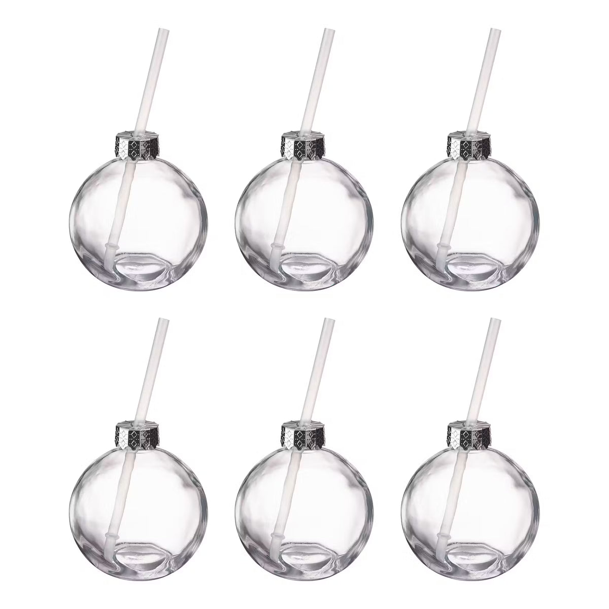 SANTA'S BUBBLE Glaskugel mit Trinkhalm 6er-Set - Glas / Polypropylen - Durchscheinend