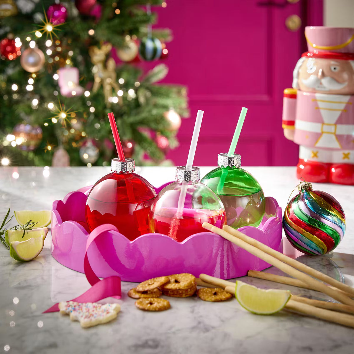 SANTA'S BUBBLE Glaskugel mit Trinkhalm 6er-Set - Glas / Polypropylen - Durchscheinend