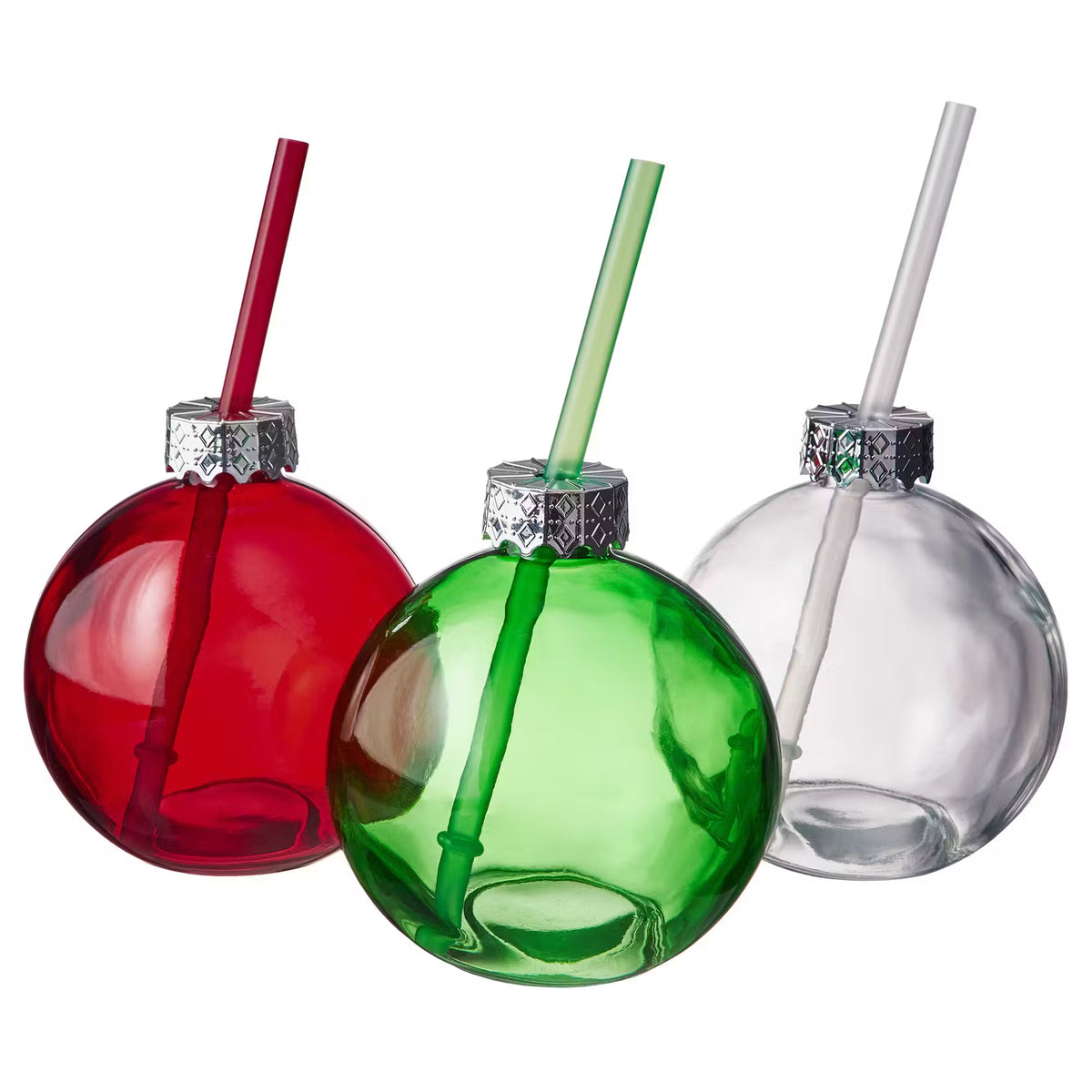 SANTA'S BUBBLE Glaskugel mit Trinkhalm 6er-Set - Glas / Polypropylen - Durchscheinend
