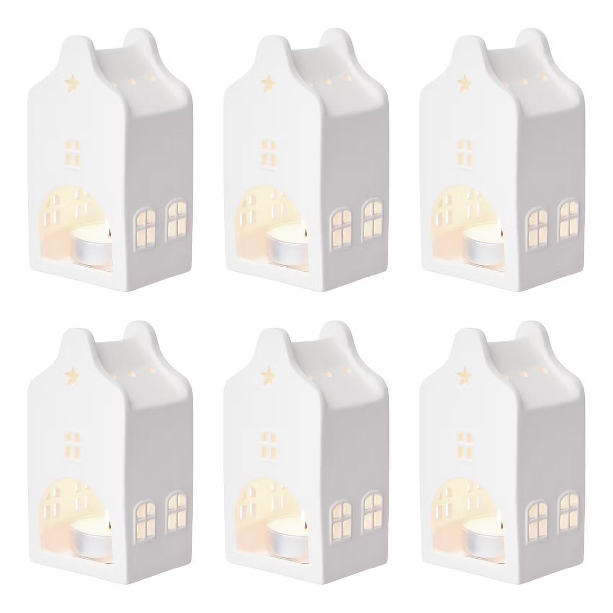 AMSTERDAM Mini-Teelichthaus 6er-Set - Porzellan - Weiß