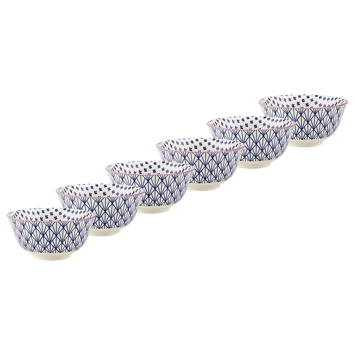 ORNAMENTS Schale 6er-Set - Porzellan - Weiß / Blau - Fassungsvermögen: 0.52 L