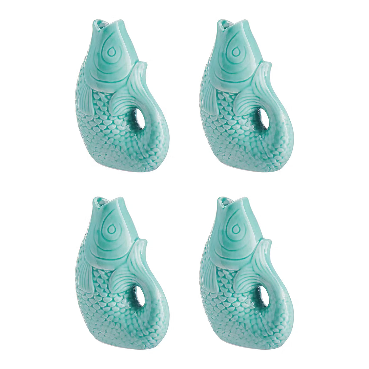 KOI Mini-Vase 4er-Set - Steingut - Dunkelgrün