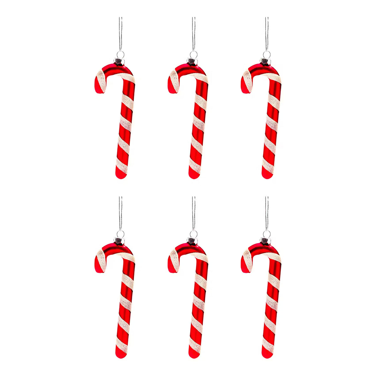 HANG ON Baumanhänger Zuckerstange 6er-Set - Klarglas - Rot / Weiß